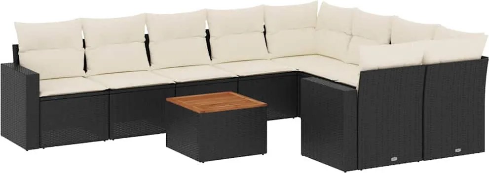vidaXL 10 részes fekete polyrattan kerti ülőgarnitúra párnákkal