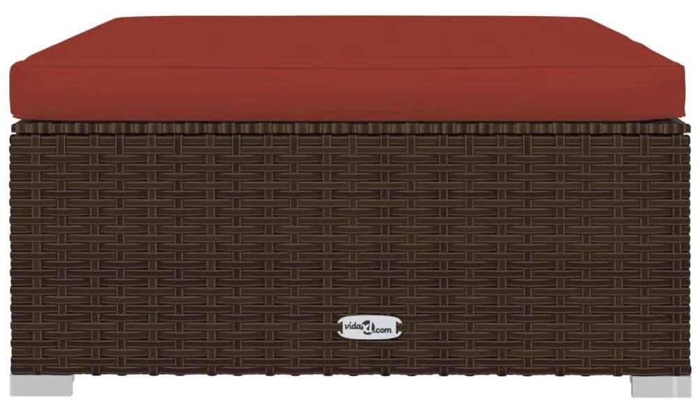 Barna polyrattan kerti lábtartó párnával 70 x 70 x 30 cm
