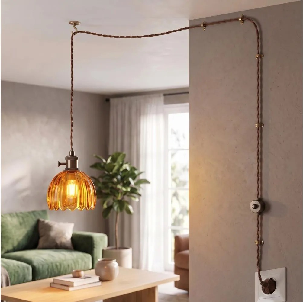 Cottex 8400100-5503 - Konnektorba dugható, kábeles függeszték NORA 1xE14/5W/230V, barna