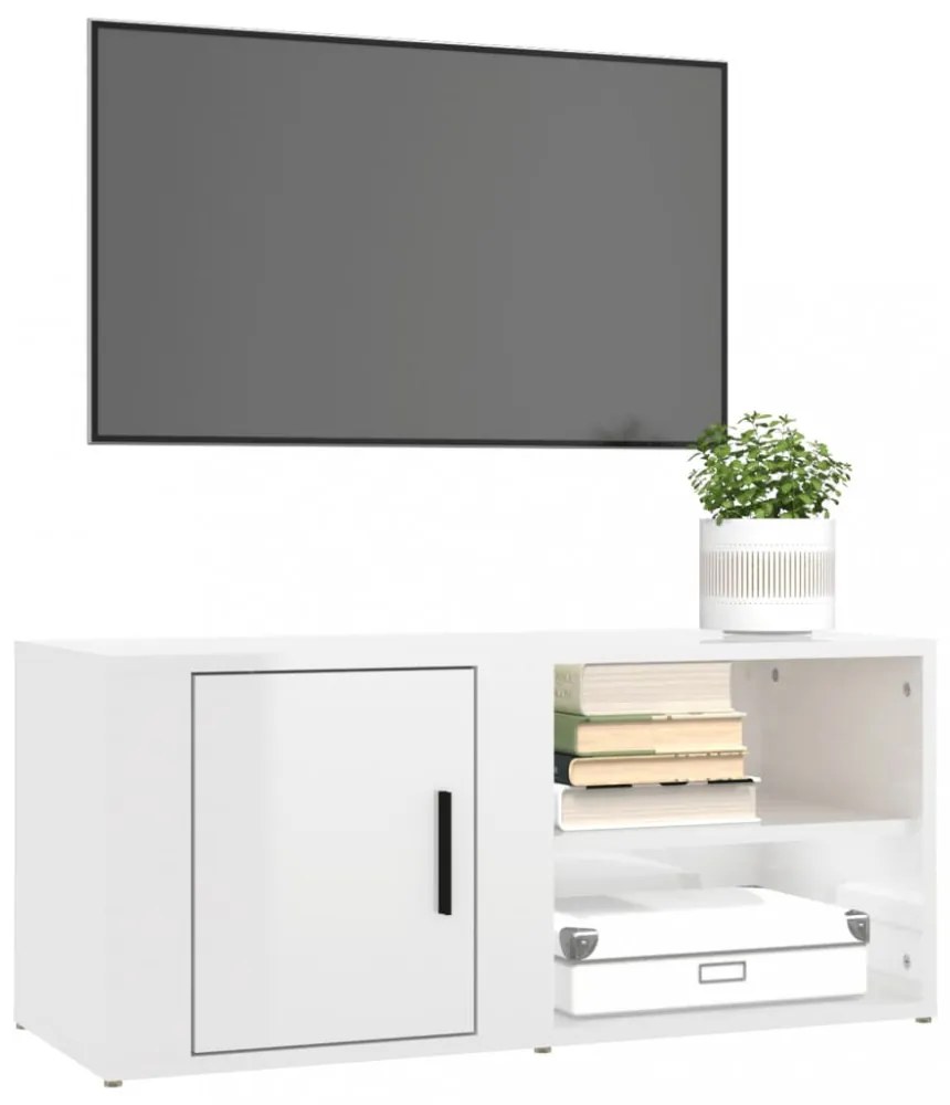 2 db magasfényű fehér szerelt fa TV-szekrény 80x31,5x36 cm