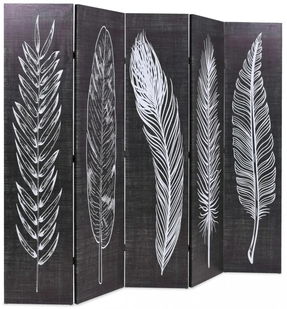 fekete-fehér toll mintás paraván 200 x 170 cm