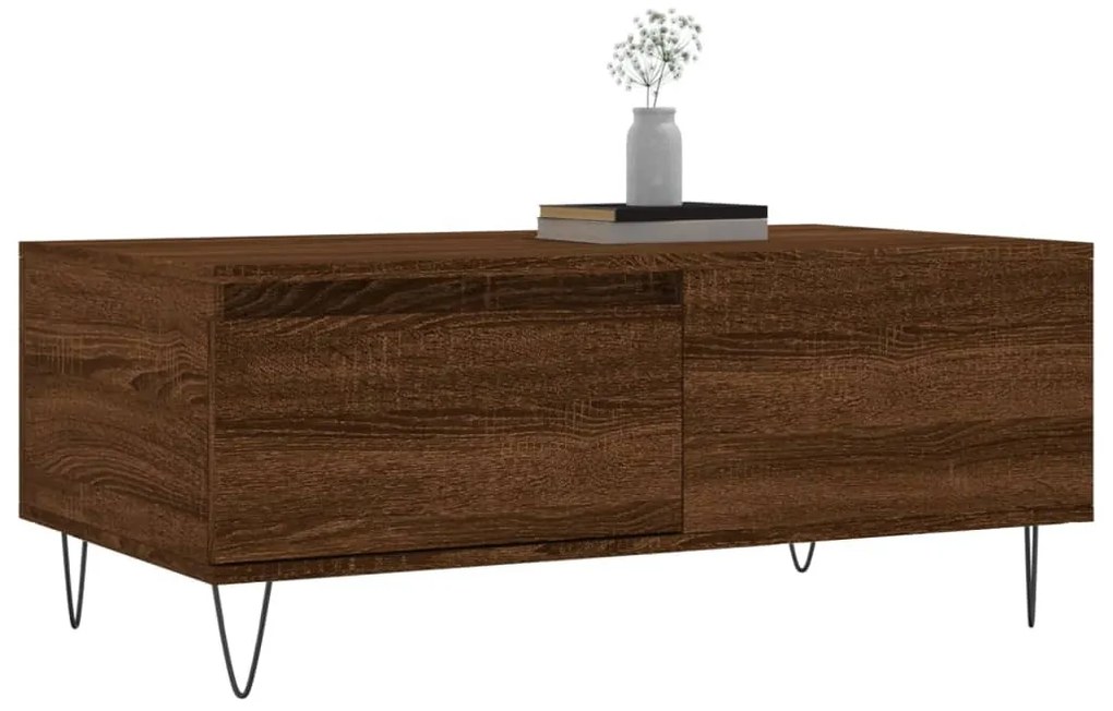 Barna tölgyszínű szerelt fa dohányzóasztal 90x50x36,5 cm