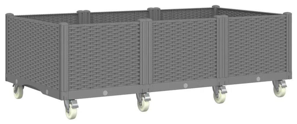 világosszürke PP rácsos kerekes ültetőláda 150 x 80 x 54 cm