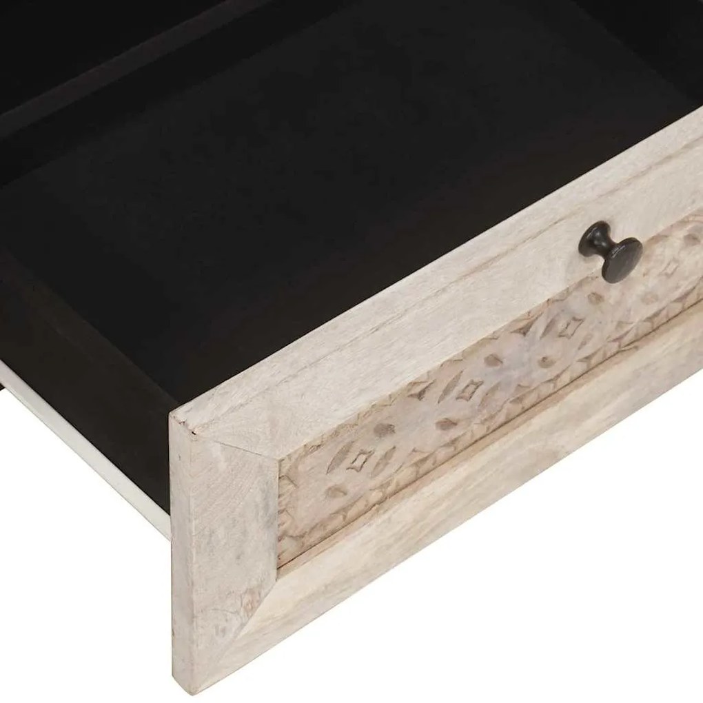 TV szekrény fiókkal Fehér 80 x 33 x 46 cm tömör mangófa