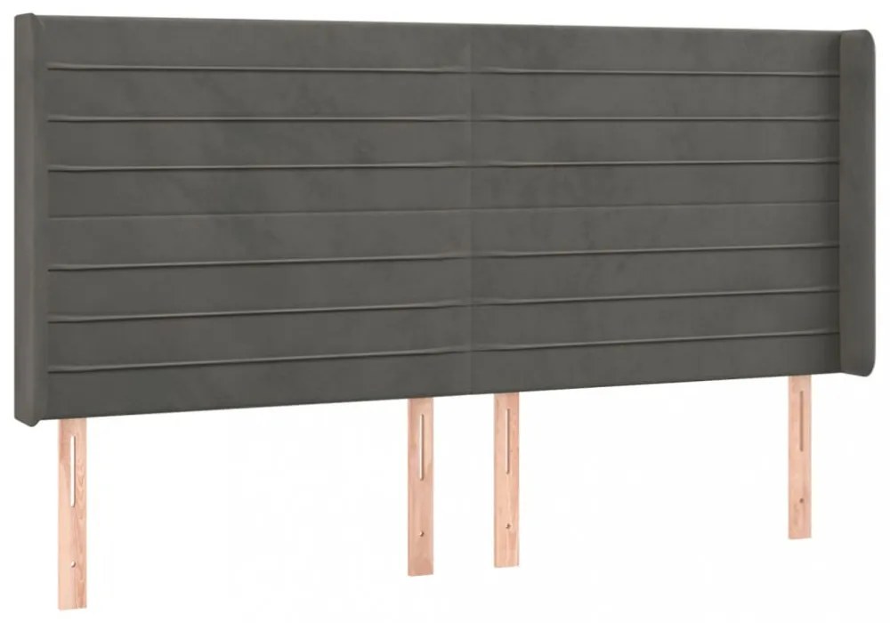 sötétszürke bársony fejtámla szárnyakkal 203x16x118/128 cm