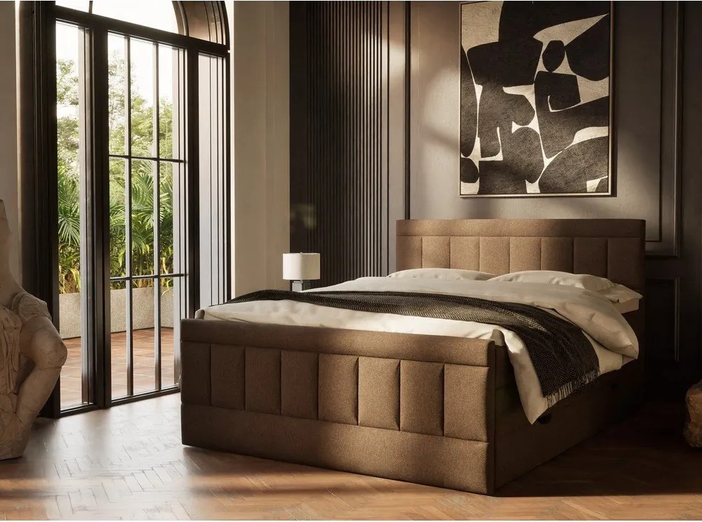 Barna ágyneműtartós boxspring ágy 160x200 cm Caya – Maison de Rêve