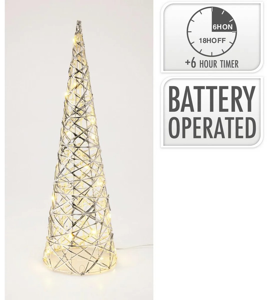 Karácsonyi világító kúp Silver, 40 x 12 cm, 20mikro LED, elemes