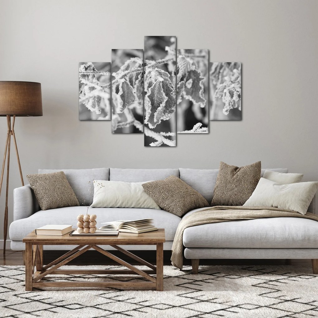 Kép - Fagyott levelek, fekete-fehér (150x105 cm)