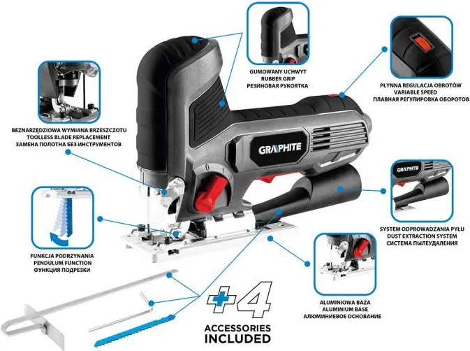 Szúrófűrész 600W 0-45' 1,9Kg + Koff. Graphite