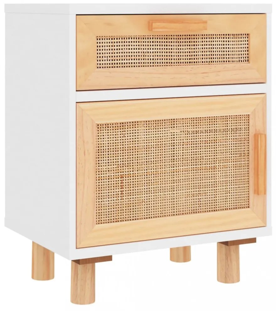 2 db fehér természetes rattan éjjeliszekrény