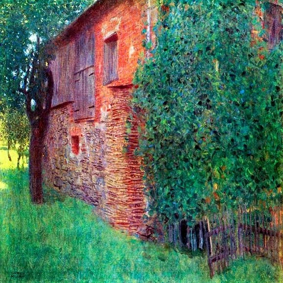 Gustav Klimt - Farmhouse At Kammer üvegkép, falikép