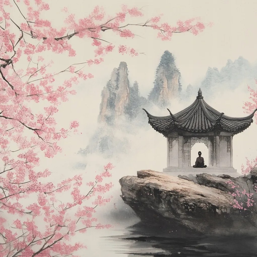 Vászonkép Canvas Japán Ázsia Templom Meditáció Cseresznye Hegyek 80x80