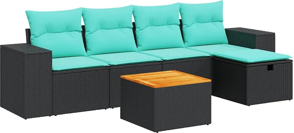 vidaXL 6 részes fekete polyrattan kerti ülőgarnitúra párnákkal