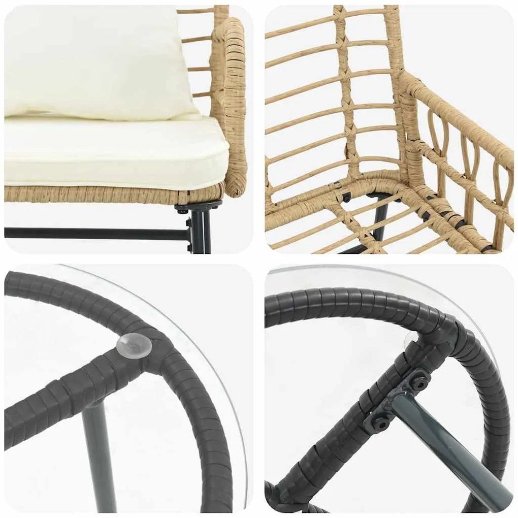 Kert étkező szett 3 pcs Barna Fekete Krém Poli rattan és acél