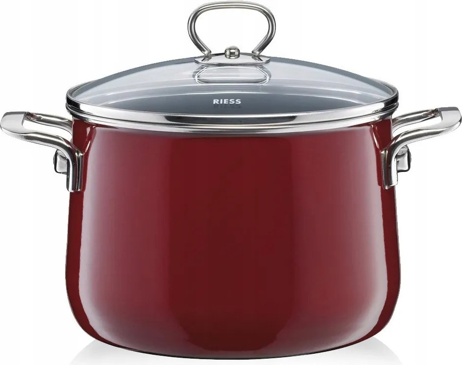 Zománcozott Gáz Indukciós Fazék 6.5L Fedéllel Piros Riess Rosso