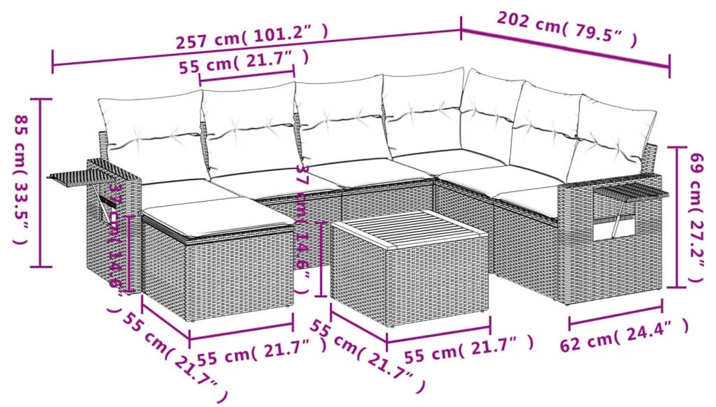 8 részes szürke polyrattan kerti ülőgarnitúra párnákkal