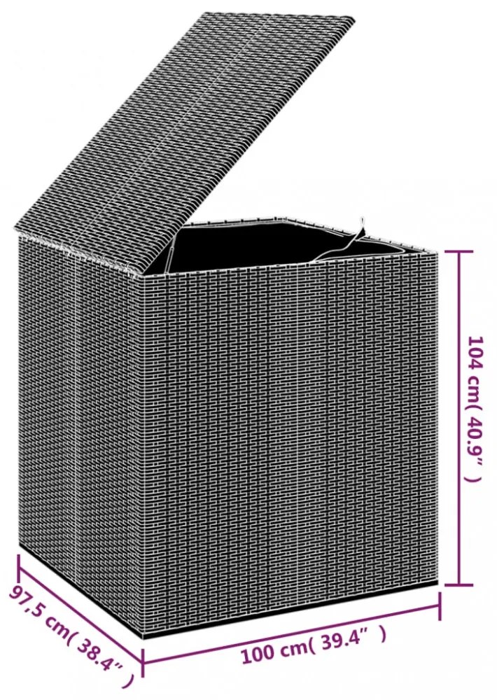 fekete polyrattan kerti párnatartó doboz 100 x 97,5 x 104 cm