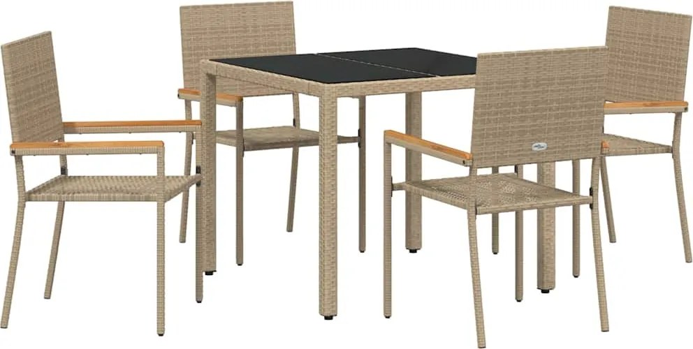 vidaXL Kert étkező szett 5 pcs Bézs polirattan