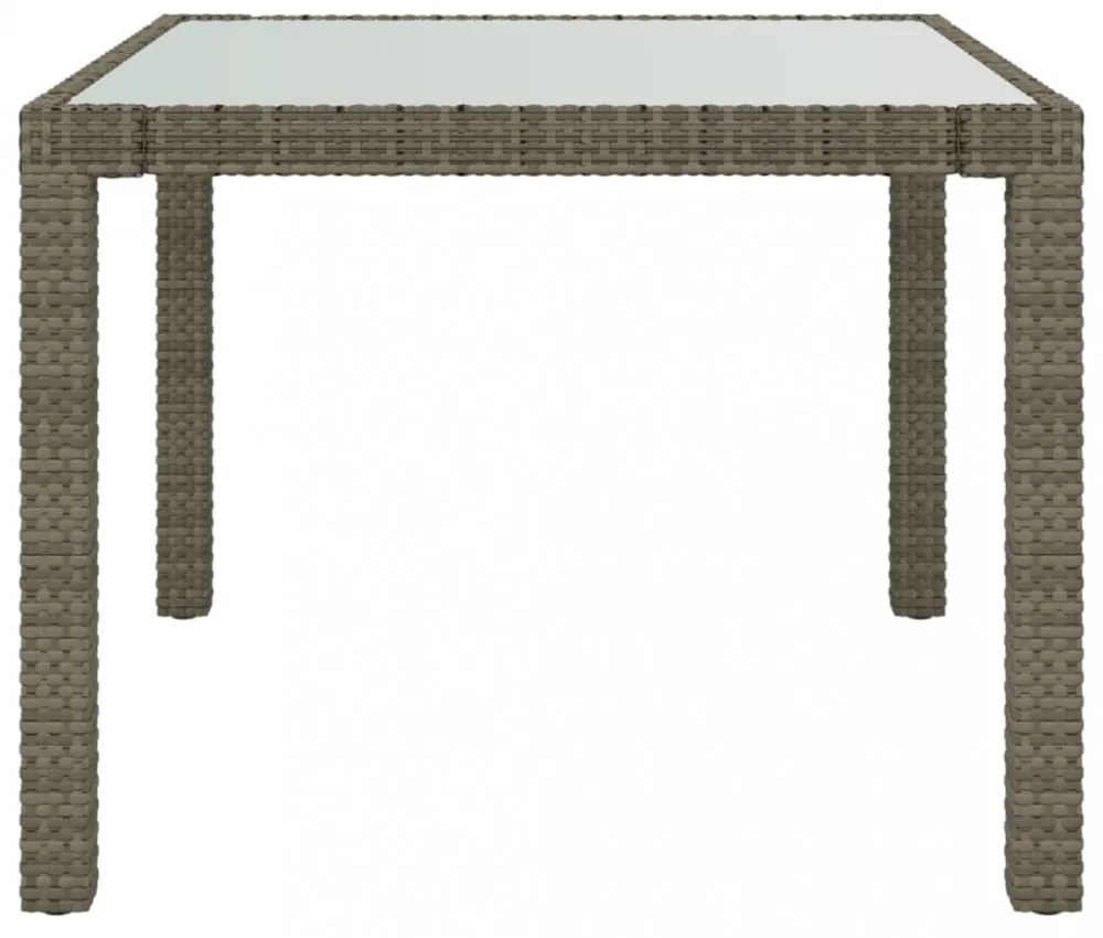 szürke polyrattan és edzett üveg kerti asztal 90 x 90 x 75 cm