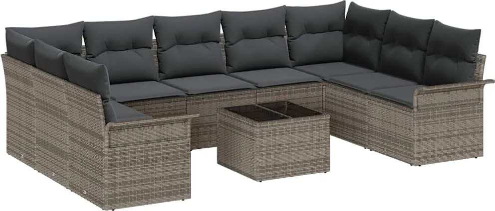 vidaXL Kerti Kanapé Szett párnával 10 pcs Szürke polirattan