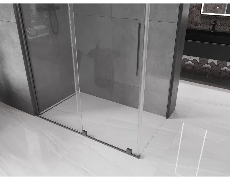 Mexen Velar, zuhanykabin tolóajtóval 160 x 75 cm, 8mm átlátszó üveg, polírozott grafit, 871-160-075-01-95