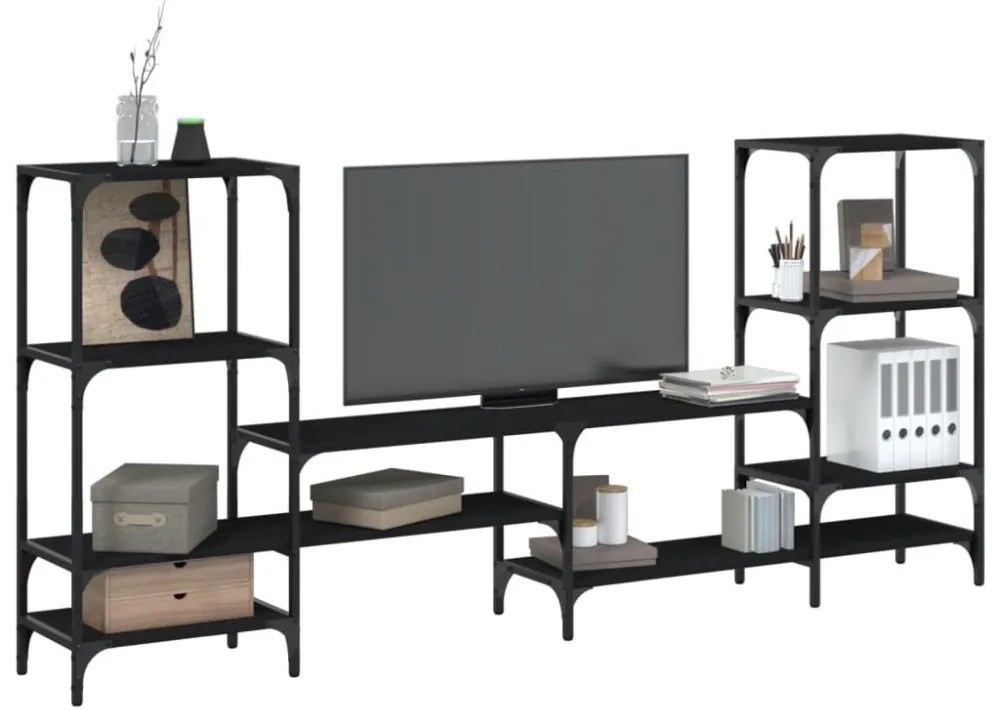 fekete szerelt fa TV-szekrény 206,5x28,5x95 cm