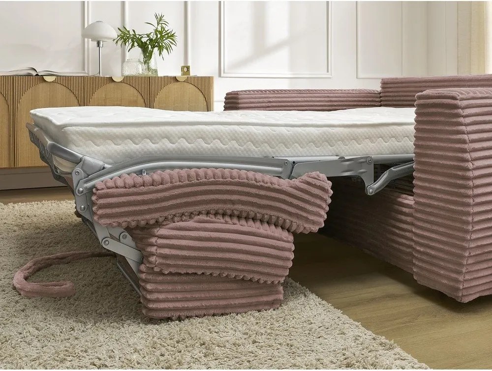 Rózsaszín kordbársony kinyitható kanapé mindennapos alvásra 220 cm Hugo – Bobochic Paris