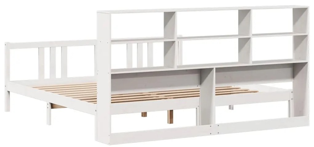 fehér tömör fenyőfa könyvespolcos ágy matrac nélkül 200x200 cm
