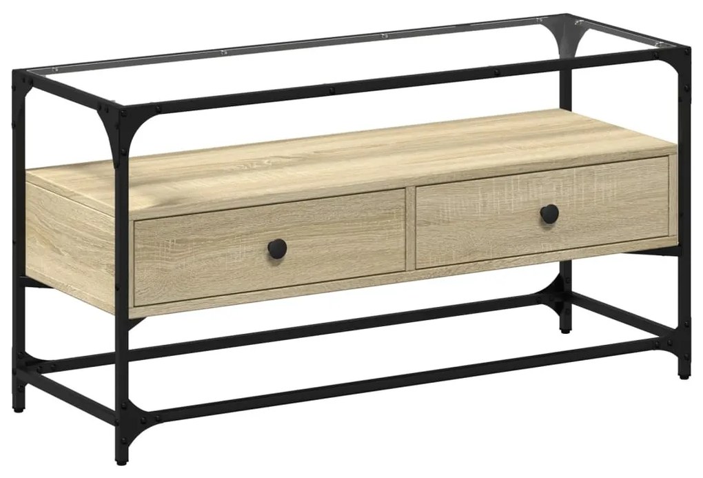 sonoma tölgy szerelt fa TV-szekrény üveglappal 98 x 35 x 51 cm