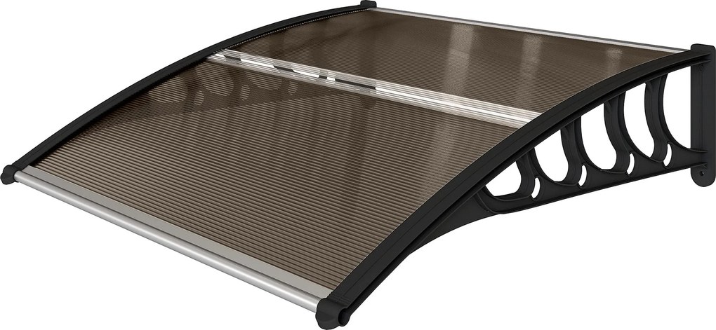 Outsunny Előtető 103 x 96,5 x 27 cm UV Védelemmel, Eső és Napvédelemmel Kültéri Használatra Barna Alumínium | Aosom