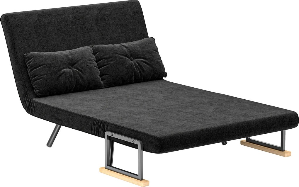 HOMCOM 2-Fős Kanapéágy, Hajtható, Velúrral Kárpitozva, 5 Állítható Háttámlaszöggel és Párnákkal, Irodába, Hálószobába, Nappaliba 102x73x81 cm Fekete |