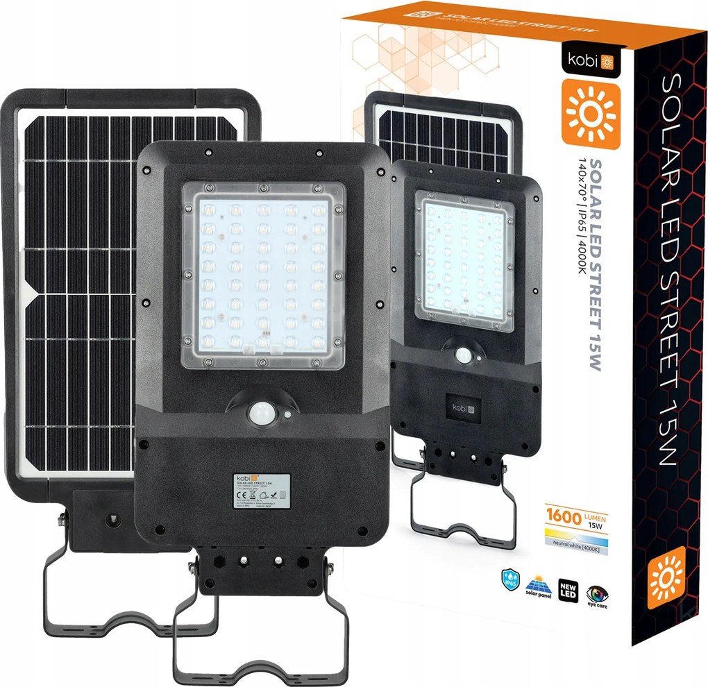 Led utcai lámpa Napelemes Lámpa 15W 4000K IP65 Alkonyat mozgásérzékelő