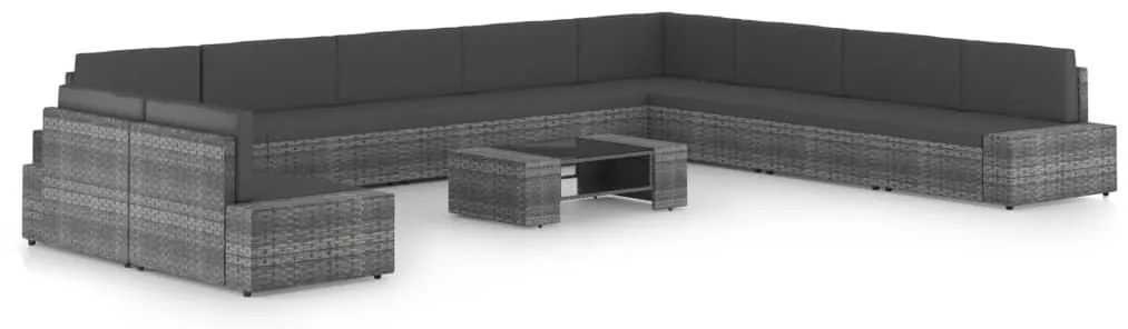 vidaXL 11 részes szürke polyrattan kerti ülőgarnitúra párnákkal