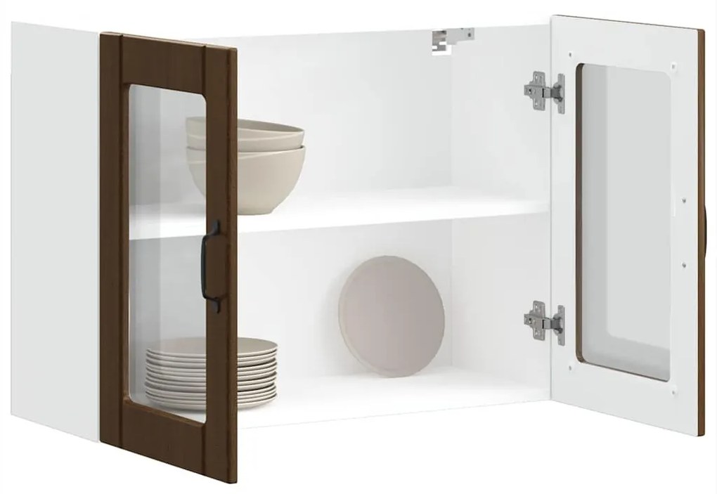 vidaXL Konyhai fali szekrény üvegajtóval Lucca barna tölgy színű műfa