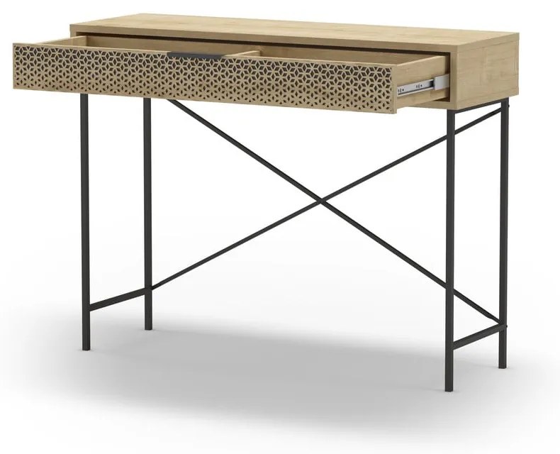 Natúr színű konzolasztal tölgyfa dekorral 35.5x110 cm Ecrin – Marckeric