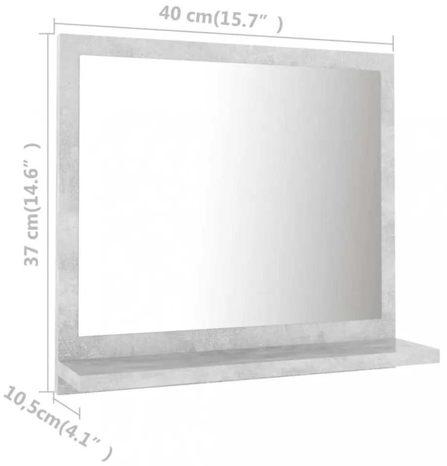 betonszürke szerelt fa fürdőszobai tükör 40 x 10,5 x 37 cm