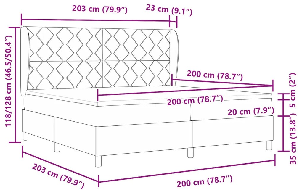 Bokszrugós Ágy Matracokkal Sötétszürke 200x200 cm Bársony