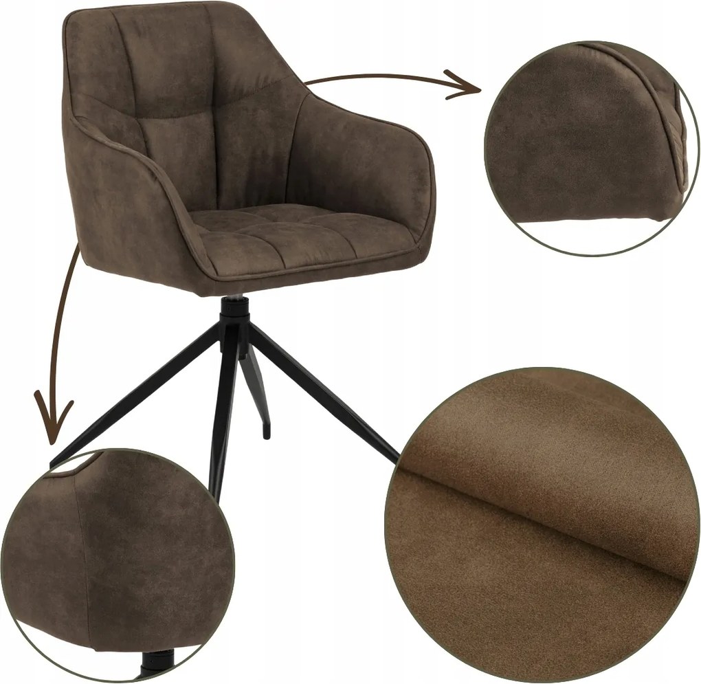 Nappali Étkező Szék Barna kényelmes kárpitozott Forgatható