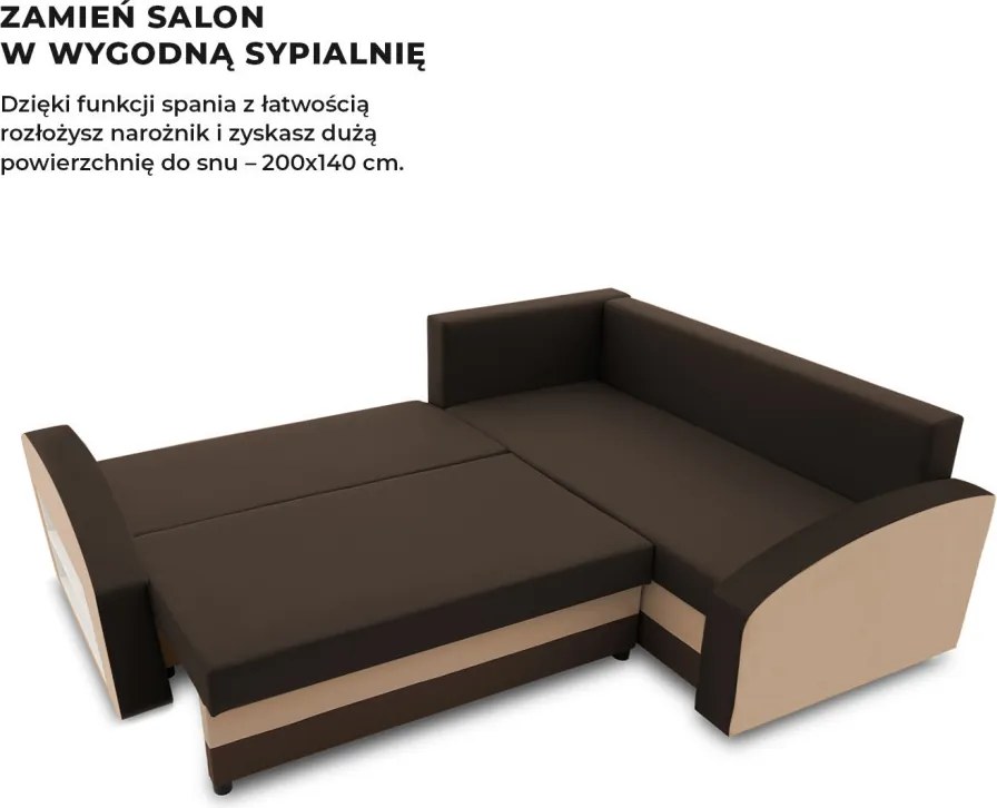 Grande sarokkanapé polcokkal , polc a bal karfaban, jobboldali, szövet anyag, bonell töltet, barna