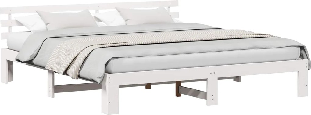 vidaXL Ágykeret fejtámlával Fehér 200 x 200 cm Tömör fenyőfa