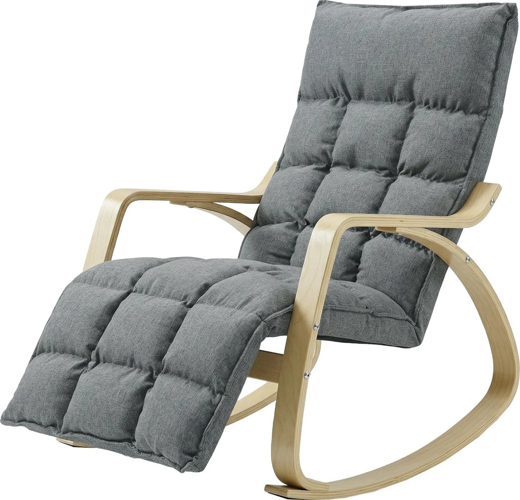 HOMCOM hintáztatható relaxfotel 5 pozíciós lábtartóval, magas háttámlával, lenhatású kárpittal — szürke | Aosom