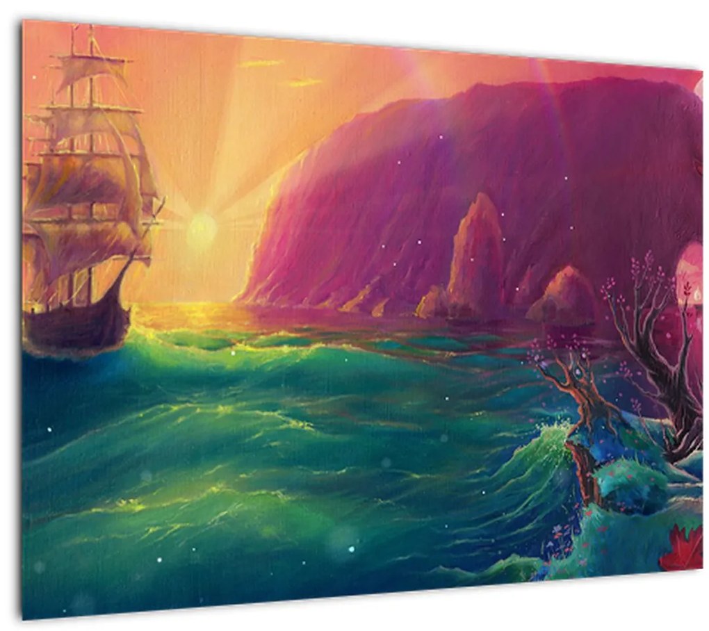 Kép - Olajfestmény, Vitorlázás egy fantasztikus birodalomba (üvegen) (70x50 cm)