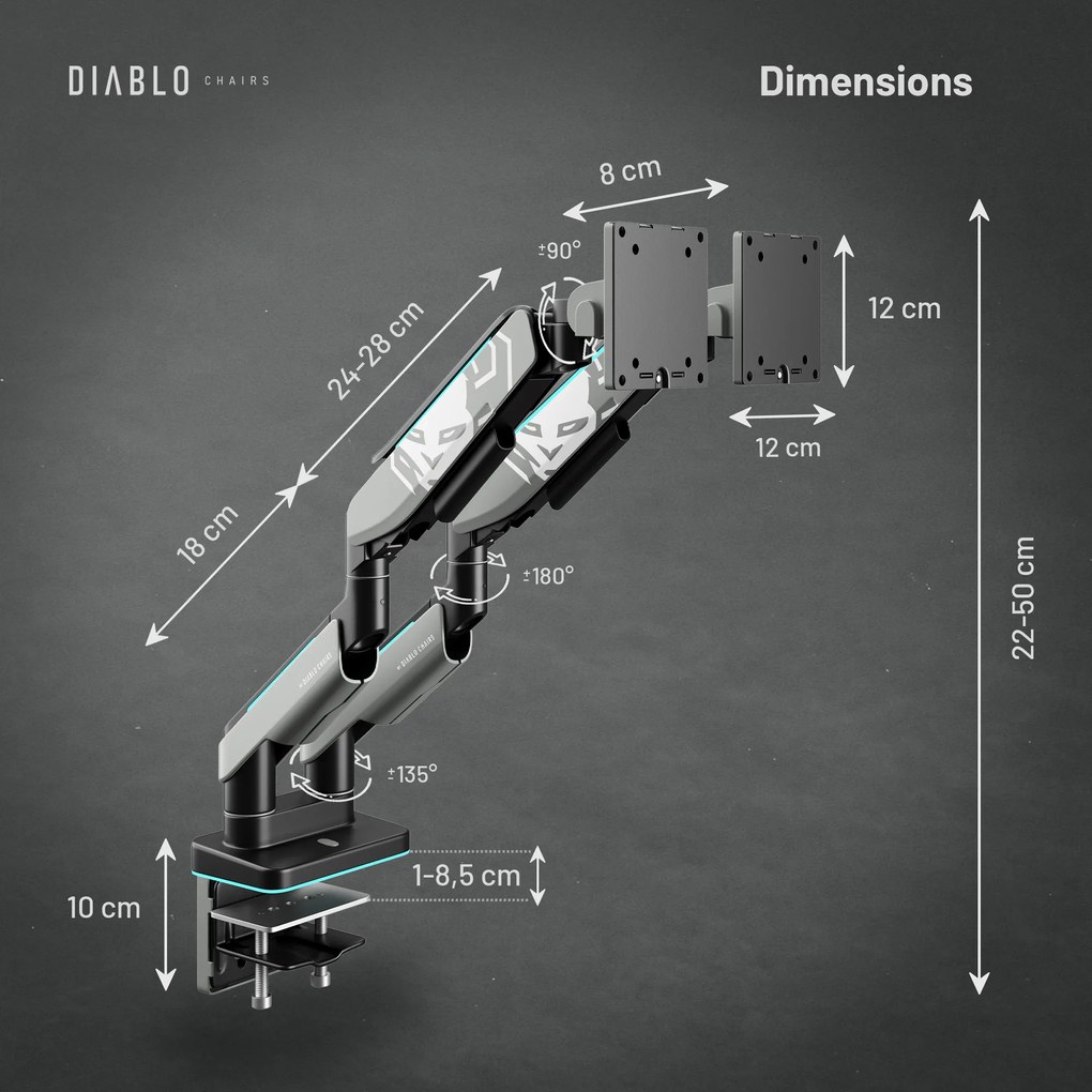 Képernyőállvány két 35 hüvelykes monitorhoz, szürke-fekete RGB X-Arm Dual