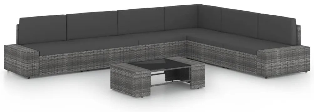 vidaXL 7 részes szürke polyrattan kerti ülőgarnitúra párnákkal