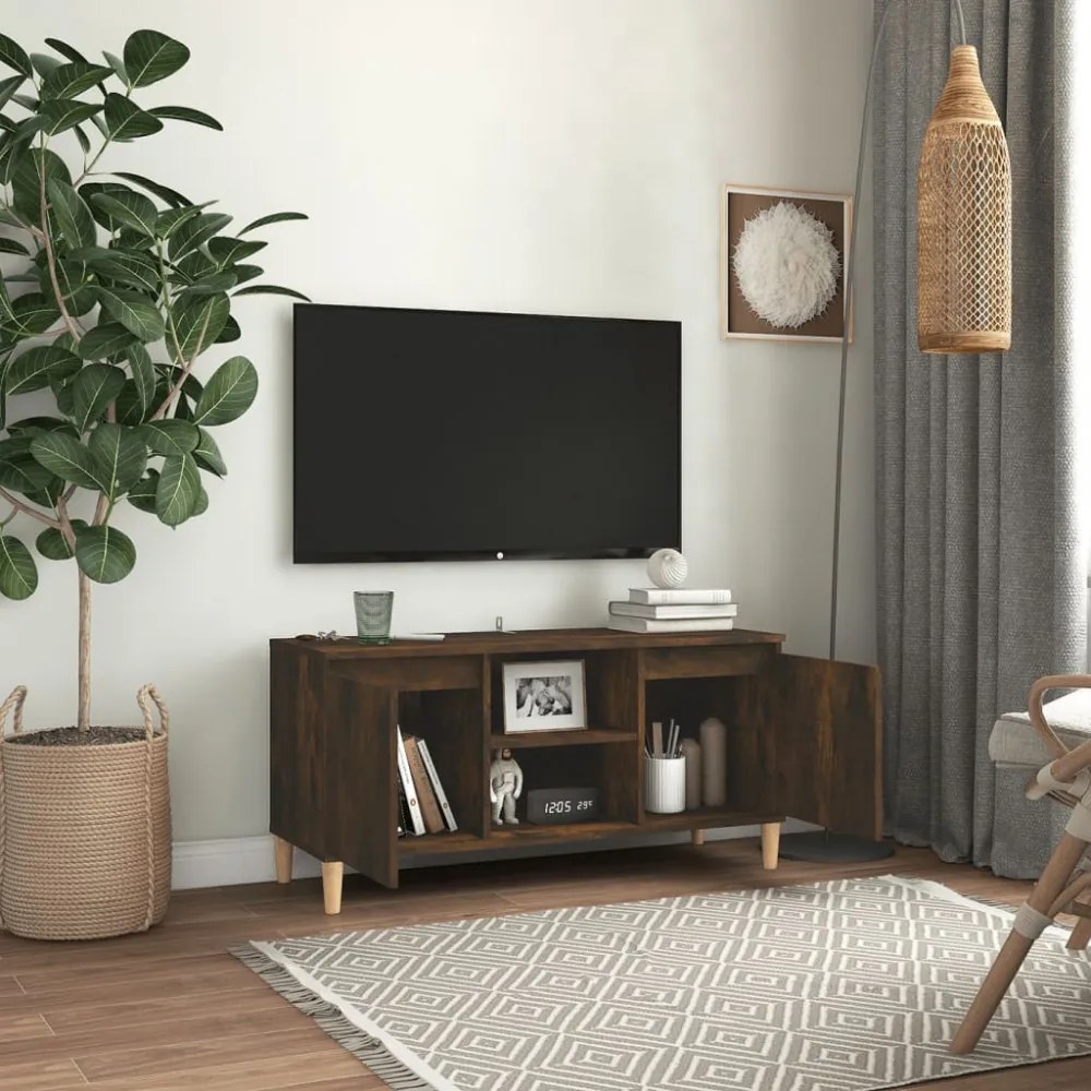 füstös tölgy színű TV-szekrény tömör falábakkal 103,5x35x50 cm