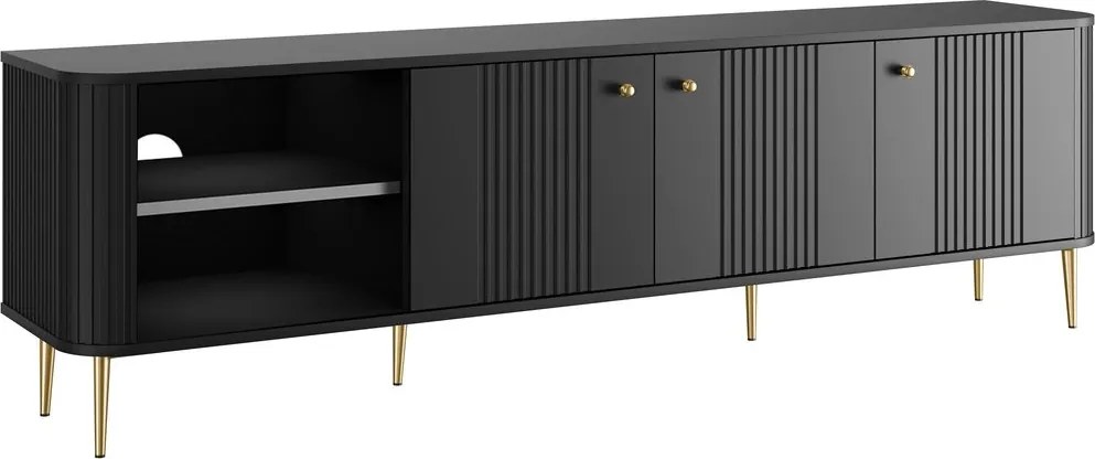 Vesper 3D TV-szekrény 187 cm - fekete / arany lábak