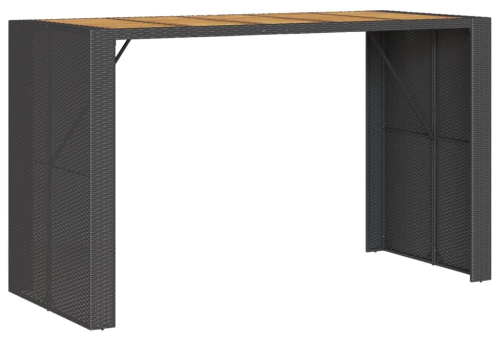 fekete polyrattan kerti bárasztal akácfa lappal 185x80x110 cm