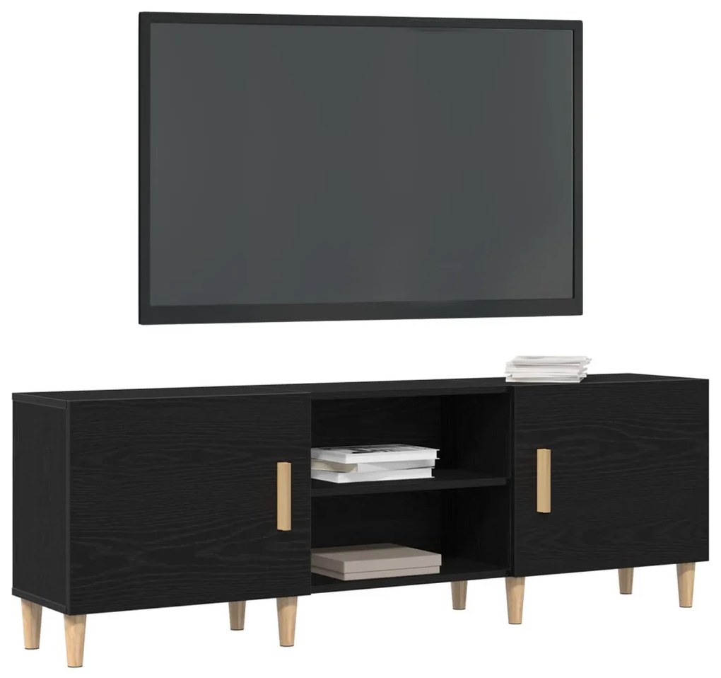 TV Állvány - Fekete Tölgy, 150x30x50 cm, Mérnöki Fából készült