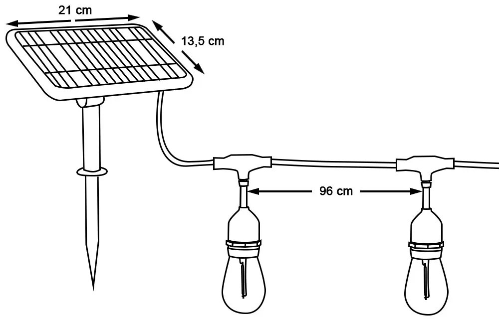Kültéri szolár dekor égősor, 15 db E27 LED lámpával, 15m