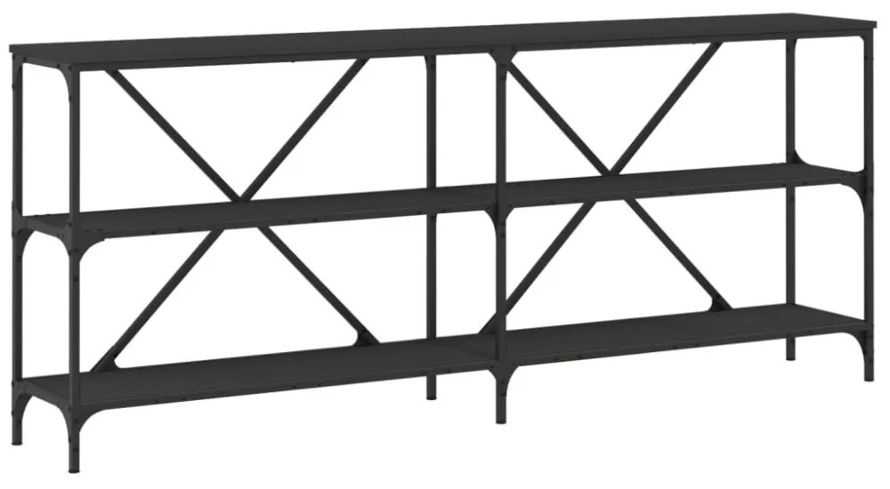 fekete szerelt fa és vas tálalóasztal 180x30x75 cm